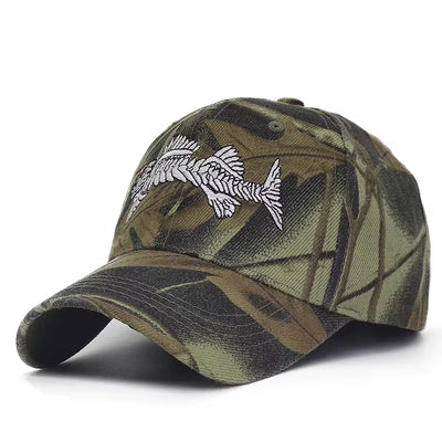 Casquette de baseball camouflage pour homme et femme, chapeau à rabat, broderie de poisson, casquettes en os, Gorras, casquette décontractée, chapeaux de chasse en plein air