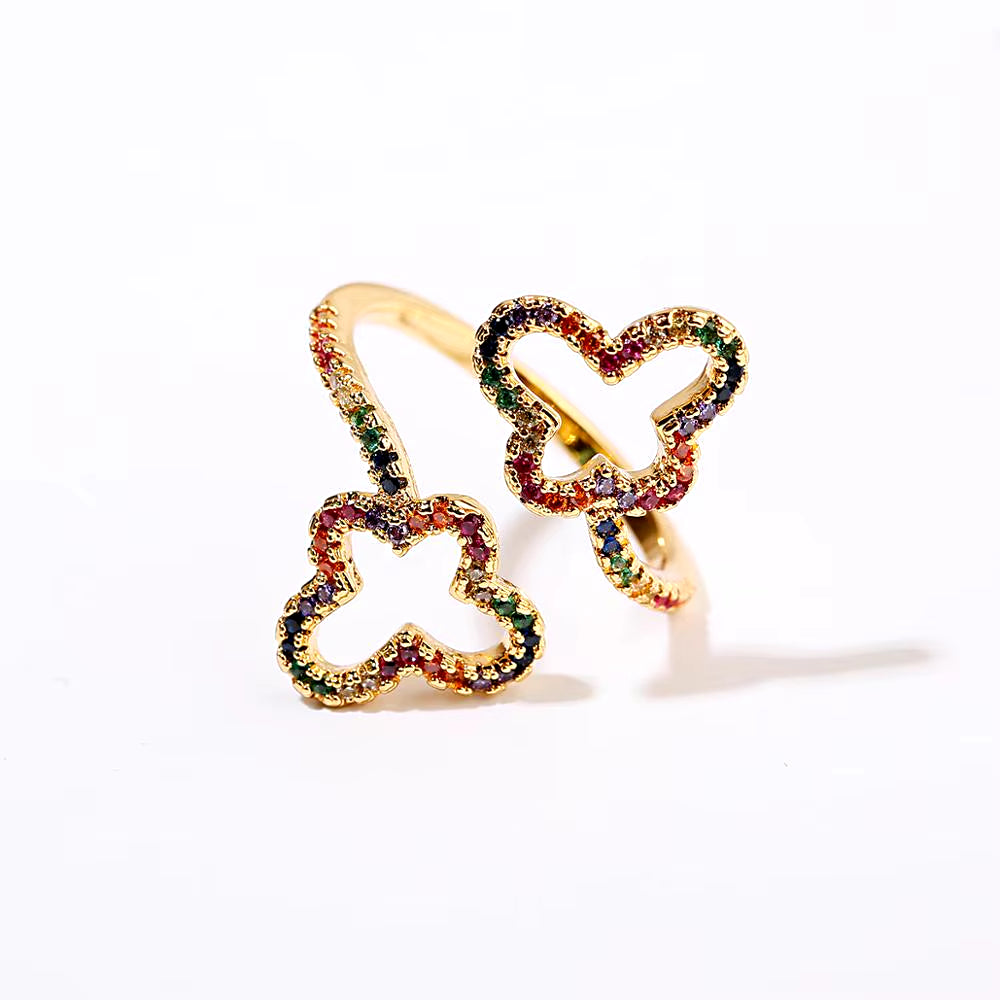 Women’s gold snake ring with colorful CZ, punk rock style animal jewelry.