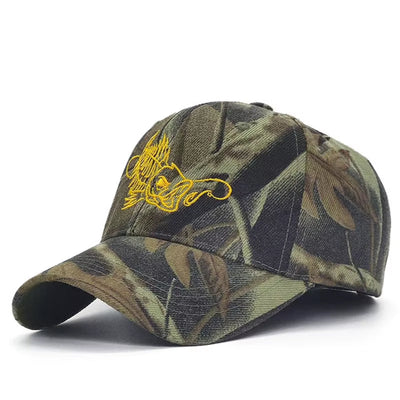 Casquette de baseball camouflage pour homme et femme, chapeau à rabat, broderie de poisson, casquettes en os, Gorras, casquette décontractée, chapeaux de chasse en plein air