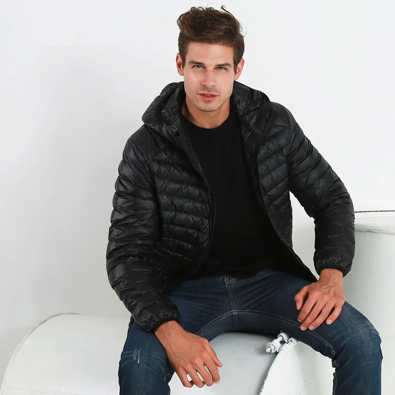 Veste en duvet de canard à capuche légère pour homme, veste en duvet ultra légère pour homme, manteau chaud et coupe-vent, parka en plumes pour homme 