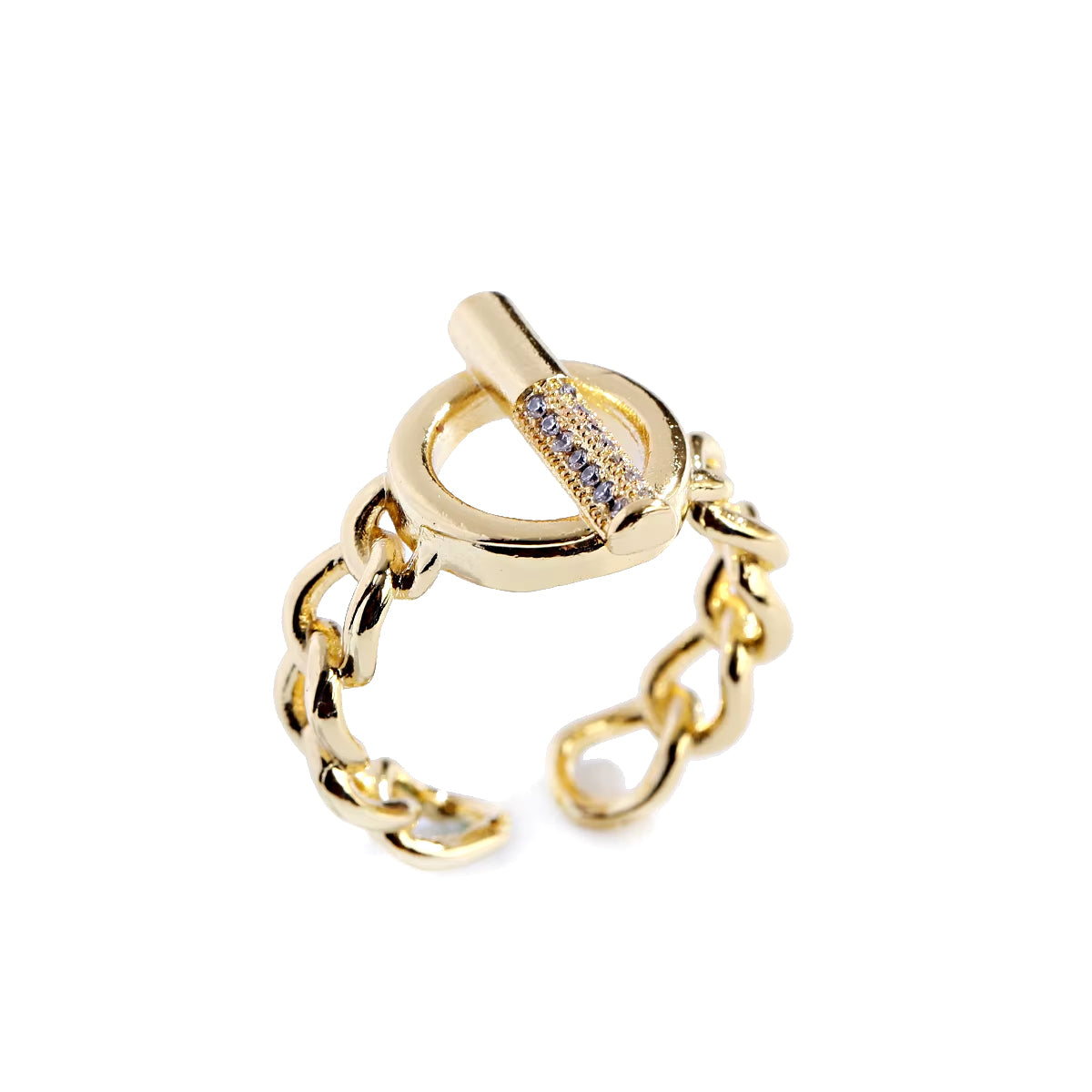 Gold snake ring with clear CZ stones, punk rock style jewelry for women.