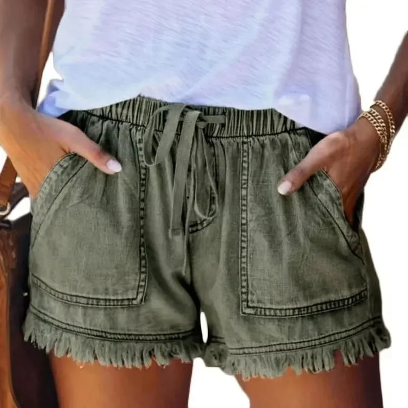 2023 neue Hohe Taille Elastische Taille Lässig Hohe Taille Schlank Shorts Jeans Sommer Frauen Lose Gerade Shorts Frauen Kleidung