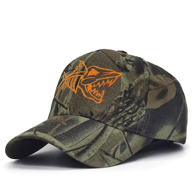 Casquette de baseball camouflage pour homme et femme, chapeau à rabat, broderie de poisson, casquettes en os, Gorras, casquette décontractée, chapeaux de chasse en plein air